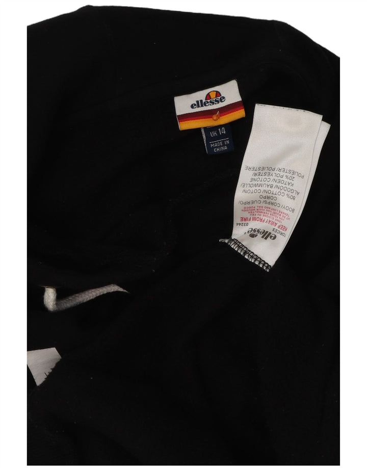 ELLESSE Pull à capuche graphique pour femme UK 14 en coton noir moyen