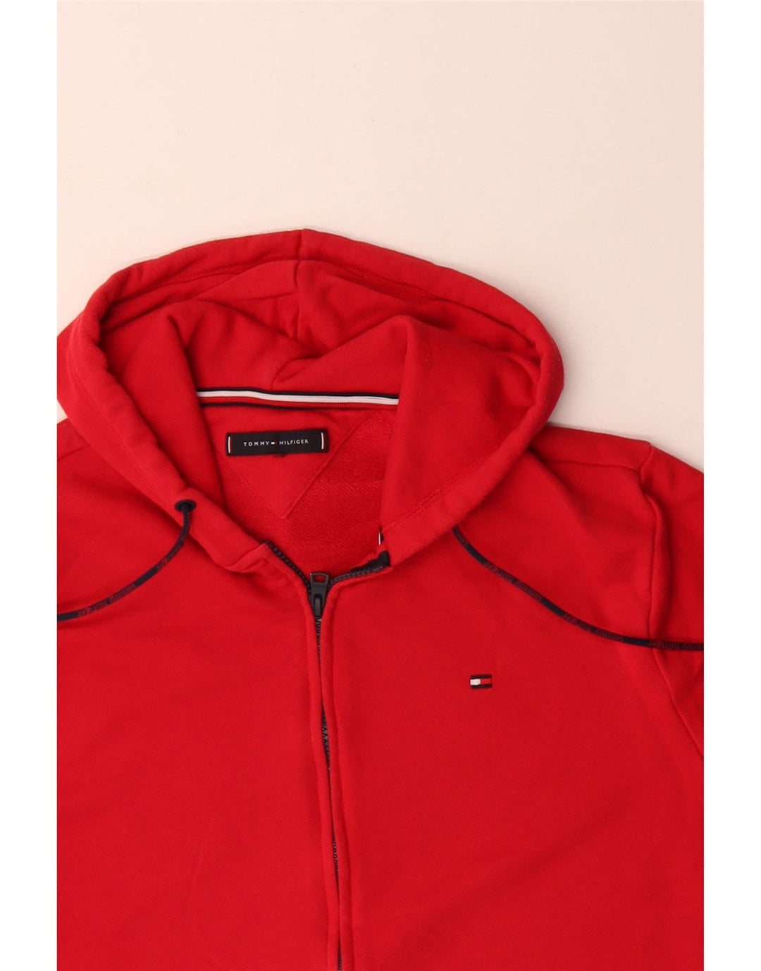 Tommy Hilfiger Pull à Capuche Graphique Zippé Homme Rouge Moyen Coton
