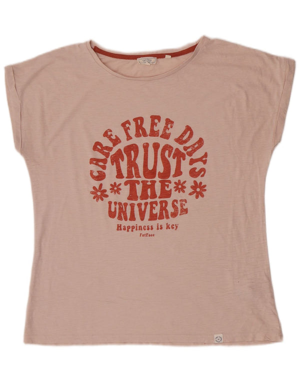 Fat Face T-shirt graphique pour femme UK 14 Grand coton rose