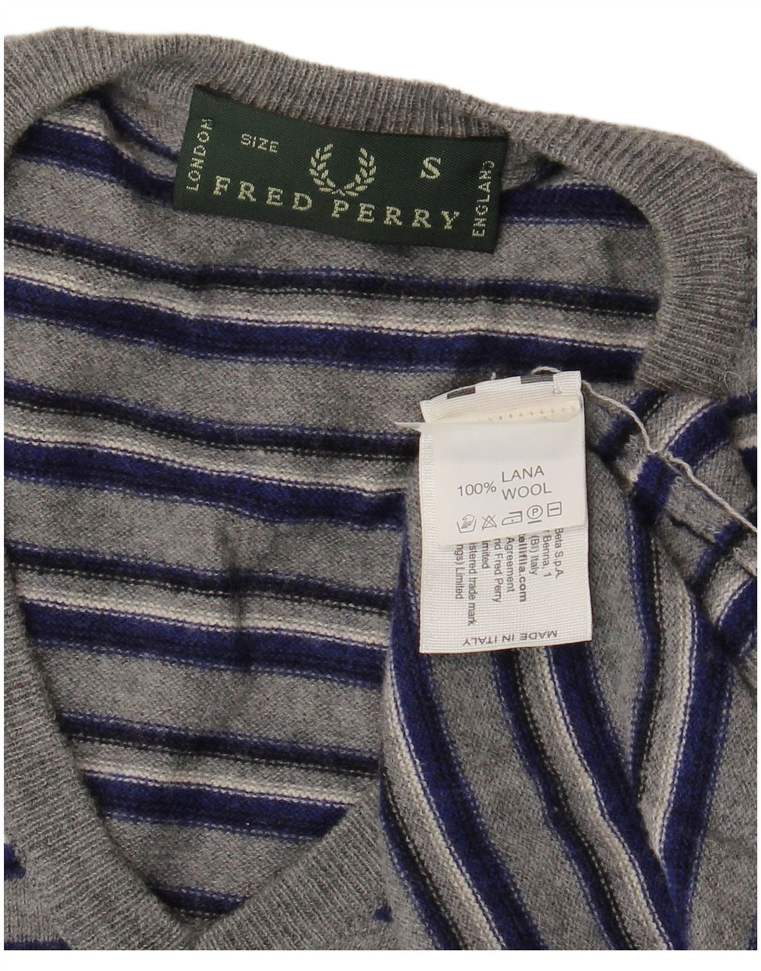 Fred Perry Pull col V pour homme en laine rayée gris petit