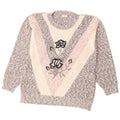 VINTAGE Pull ras du cou pour femme UK 14 Gris moyen Colourblock