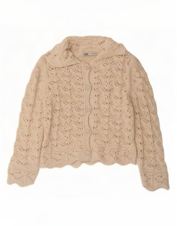 Zara Womens Cardigan Pull UK 14 Moyen Blanc
