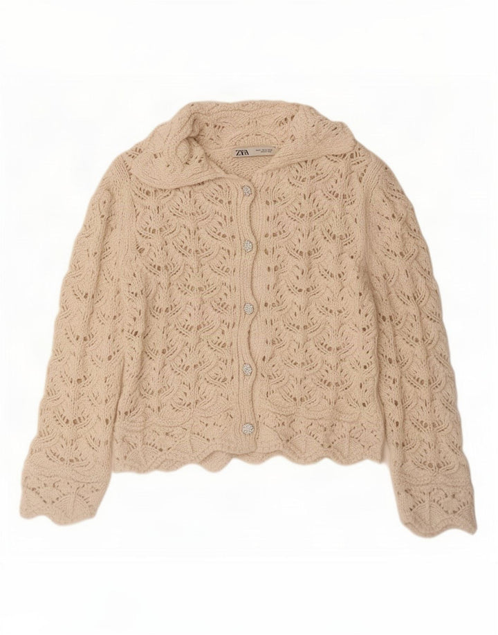 Zara Womens Cardigan Pull UK 14 Moyen Blanc
