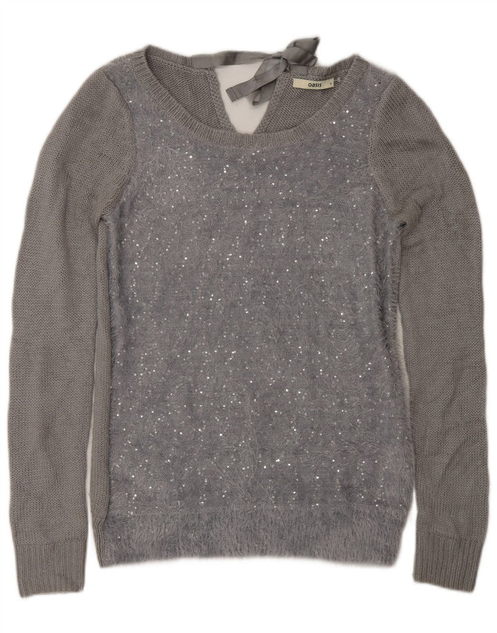 Oasis Pull col bateau pour femme UK 10 Small Gris Polyamide