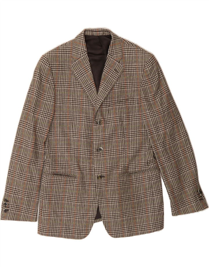 DAVID SCOTT Mens 3 Button Blazer Jacket UK 38 Medium Brown Houndstooth Vintage David Scott and Second-Hand David Scott from Messina Hembry 