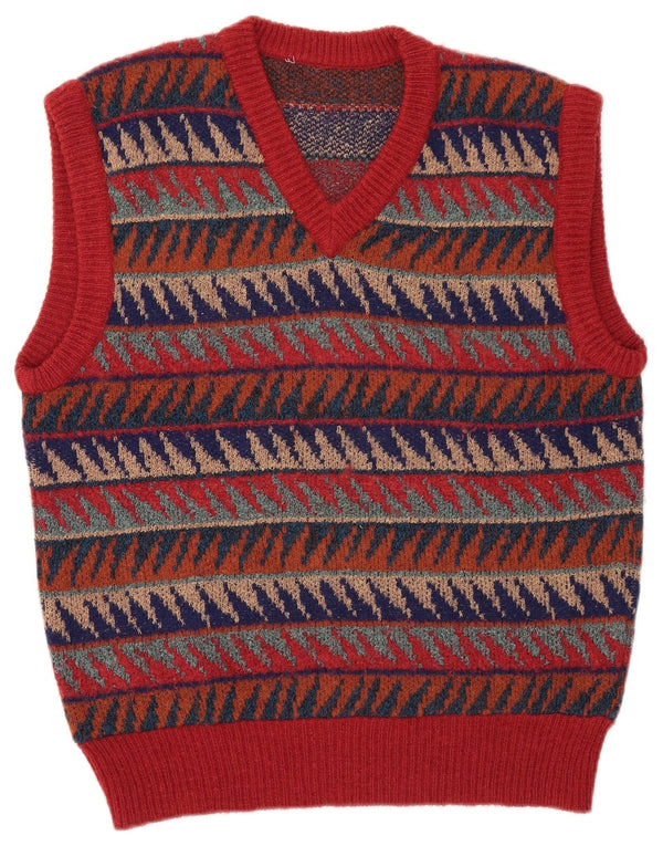 vintage Mens Vest Débardeur Moyen Multicolore Géométrique Laine