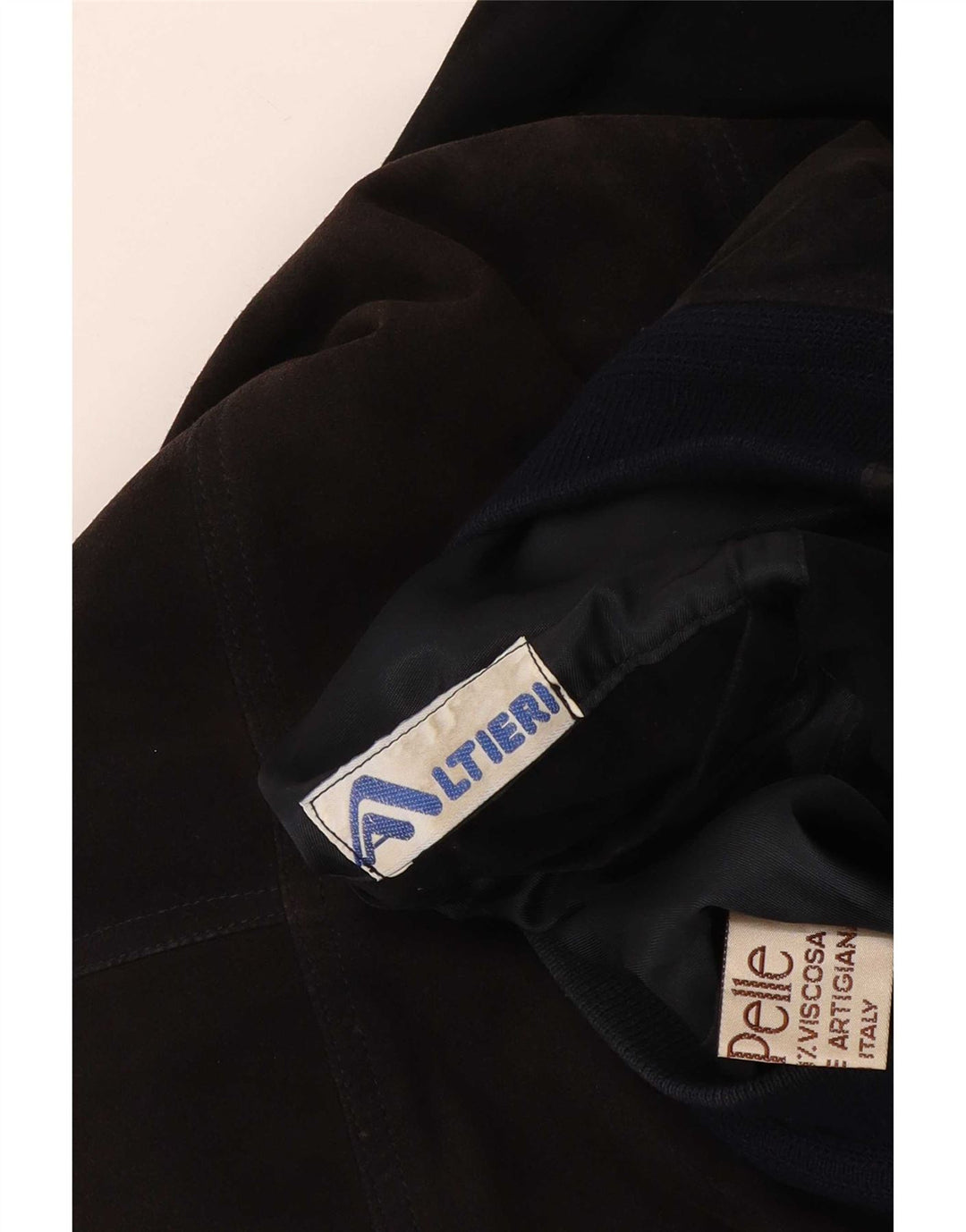 vintage Mens Suede Bomber Jacket UK 38 Cuir Colorblock Noir Moyen