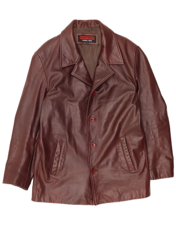 MONTANA Veste blazer en cuir à 4 boutons pour homme UK 42 Grand cuir bordeaux
