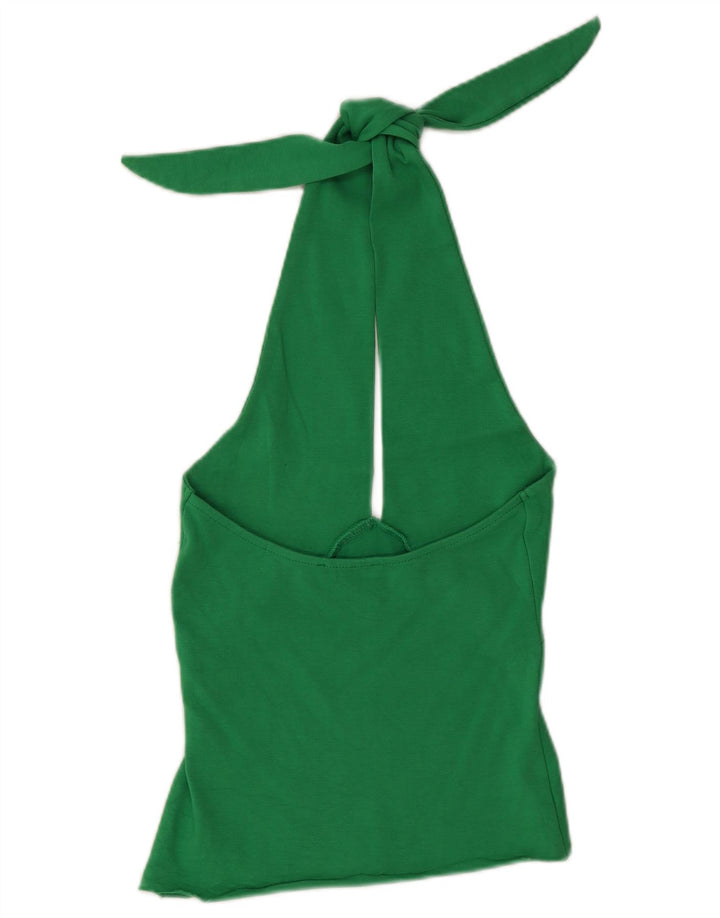 Zara Womens Crop Halter Top UK 12 Coton Vert Moyen