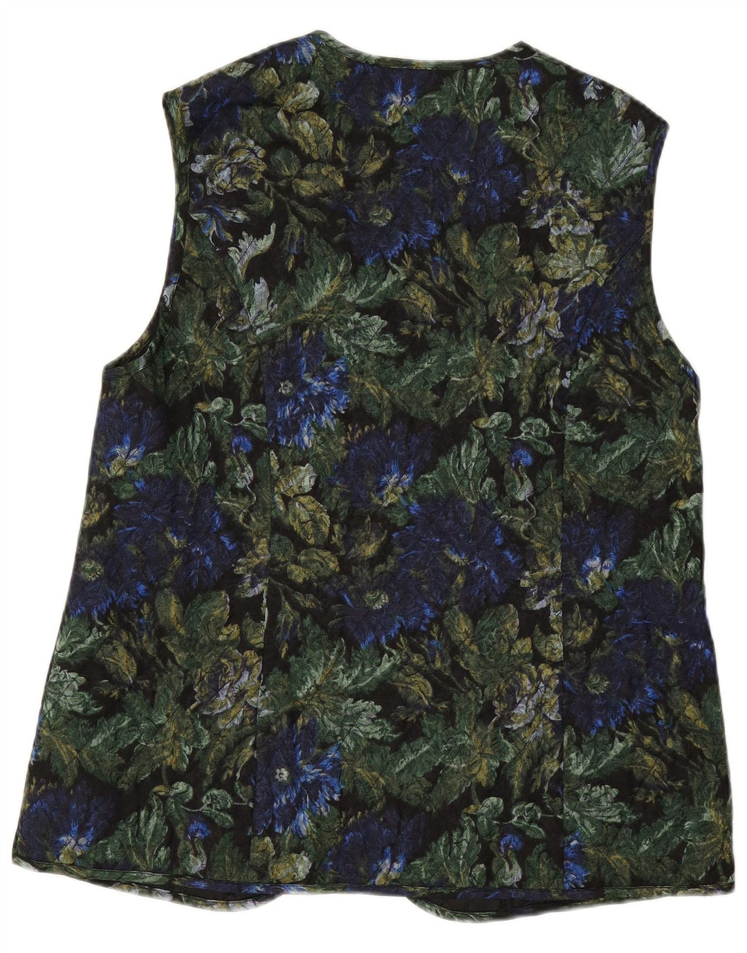 VINTAGE Femme Gilet matelassé ouvert EU 42 Grande Viscose Florale Noire