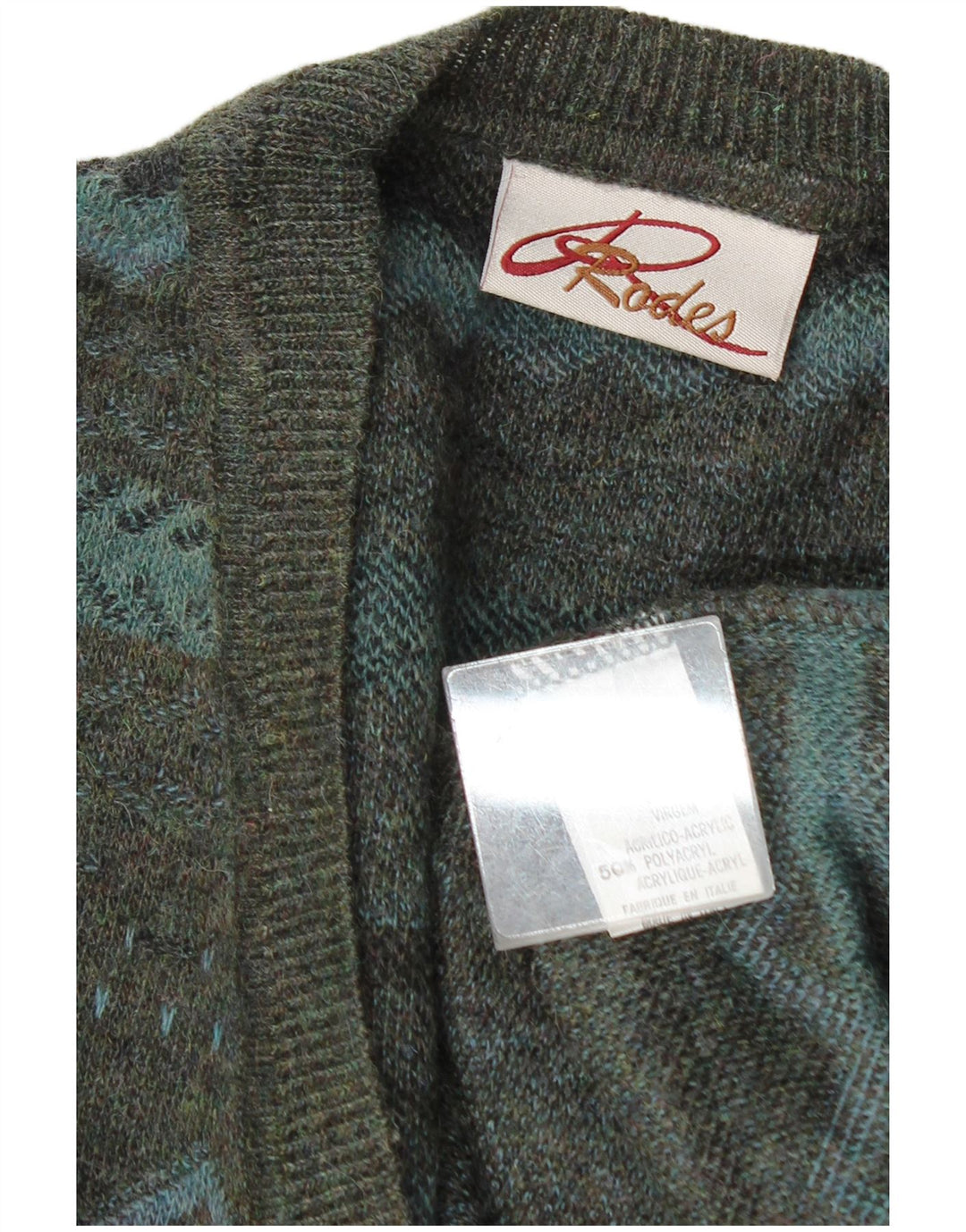 Rodes Pull Col V Homme XL Vert Géométrique Laine