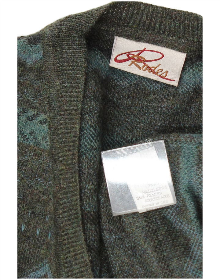 Rodes Pull Col V Homme XL Vert Géométrique Laine