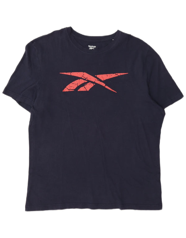 Reebok Homme Graphic T-Shirt Top XL Bleu Marine Coton