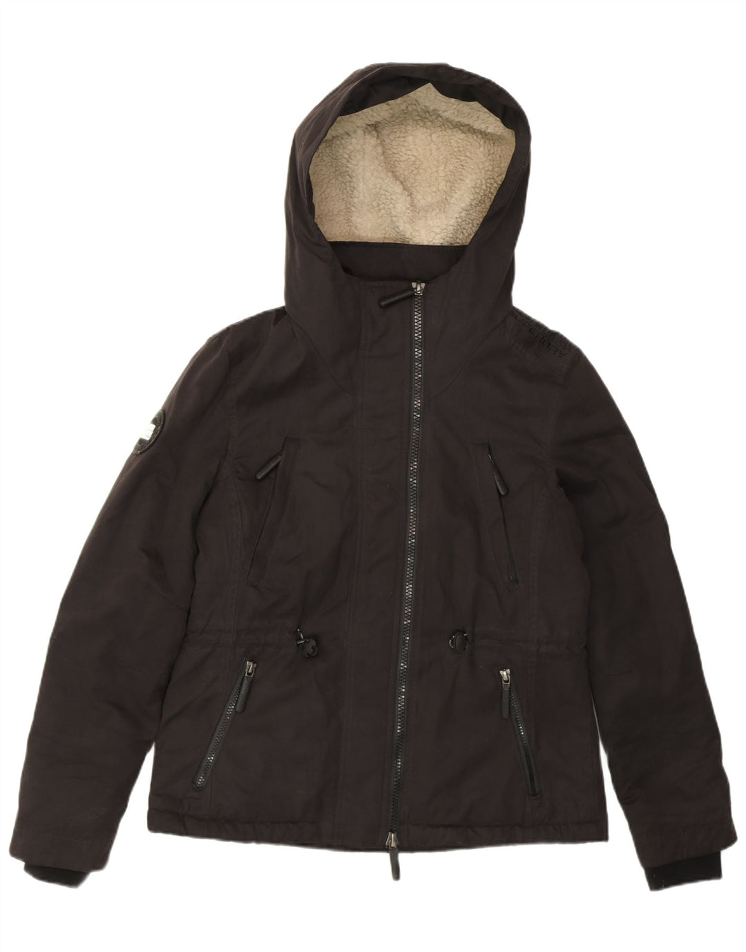SUPERDRY Veste coupe-vent à capuche Windparka pour femme UK 16 Large Noir
