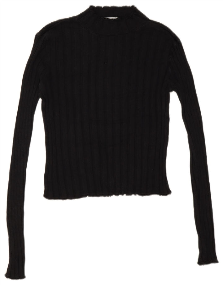 Zara Pull court à col roulé pour femme UK 12 Noir moyen
