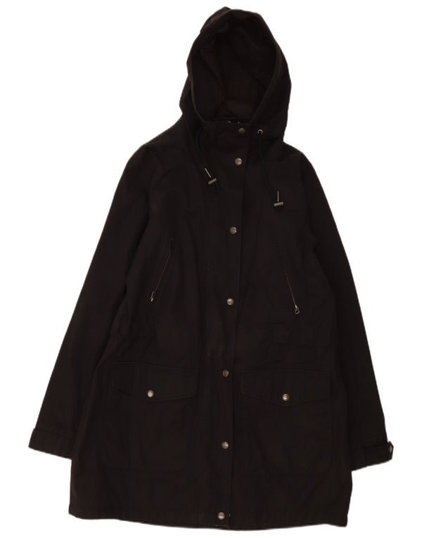Fat Face Parka à capuche pour femme UK 12 en coton noir moyen