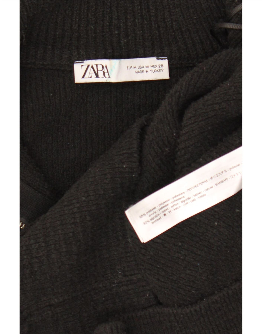 ZARA Pull à col zippé pour femme UK 14 Medium Noir Polyester