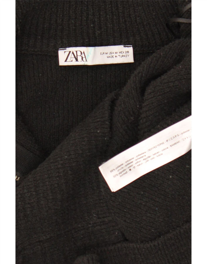 ZARA Pull à col zippé pour femme UK 14 Medium Noir Polyester