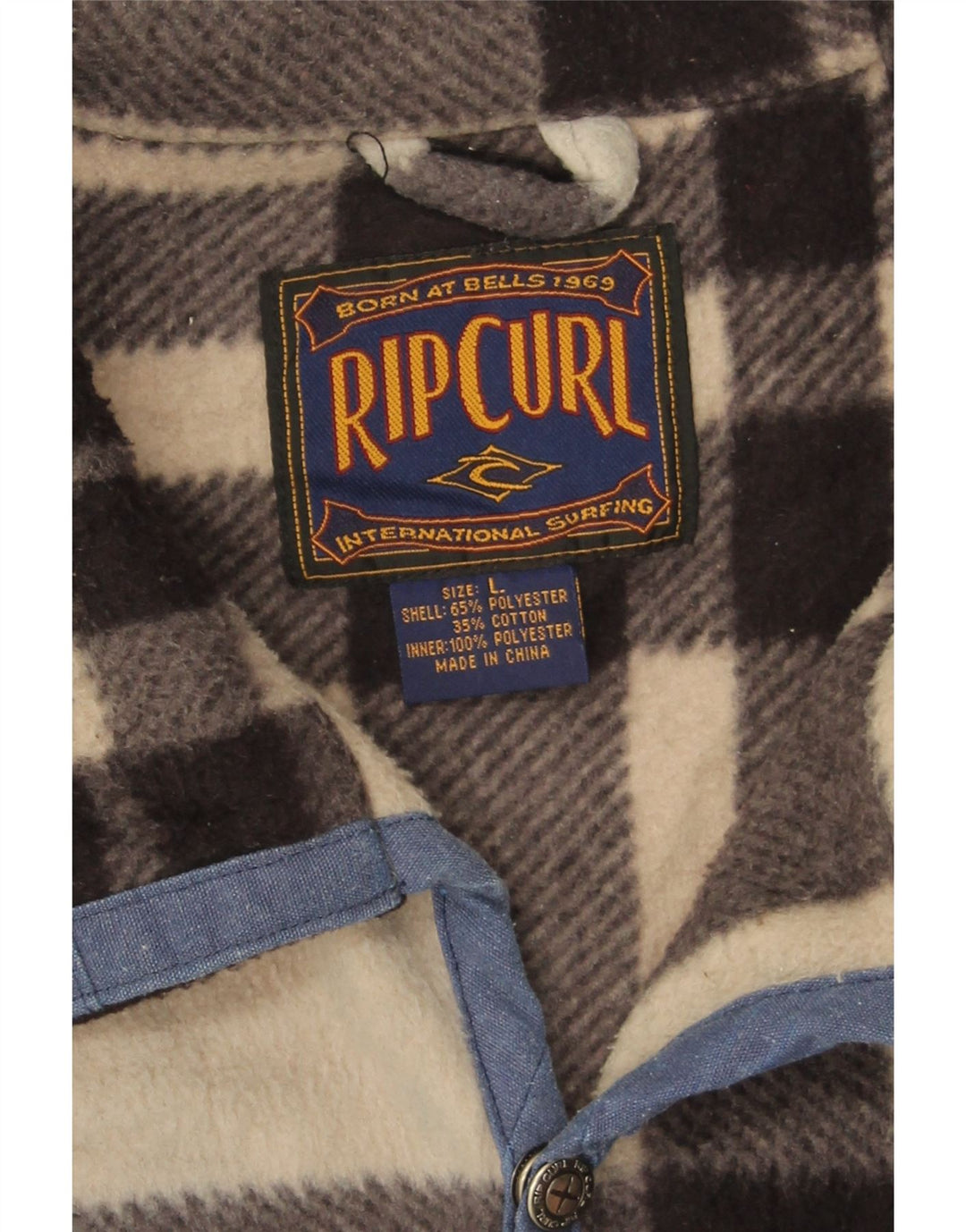 Rip Curl Veste polaire pour homme UK 40 Large Beige Check Polyester
