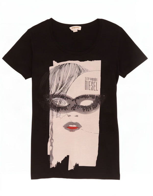 Diesel T-shirt graphique pour femme UK 10 Small Noir