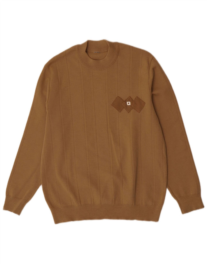 vintage Mens Crew Neck Jumper Pull Marron Moyen