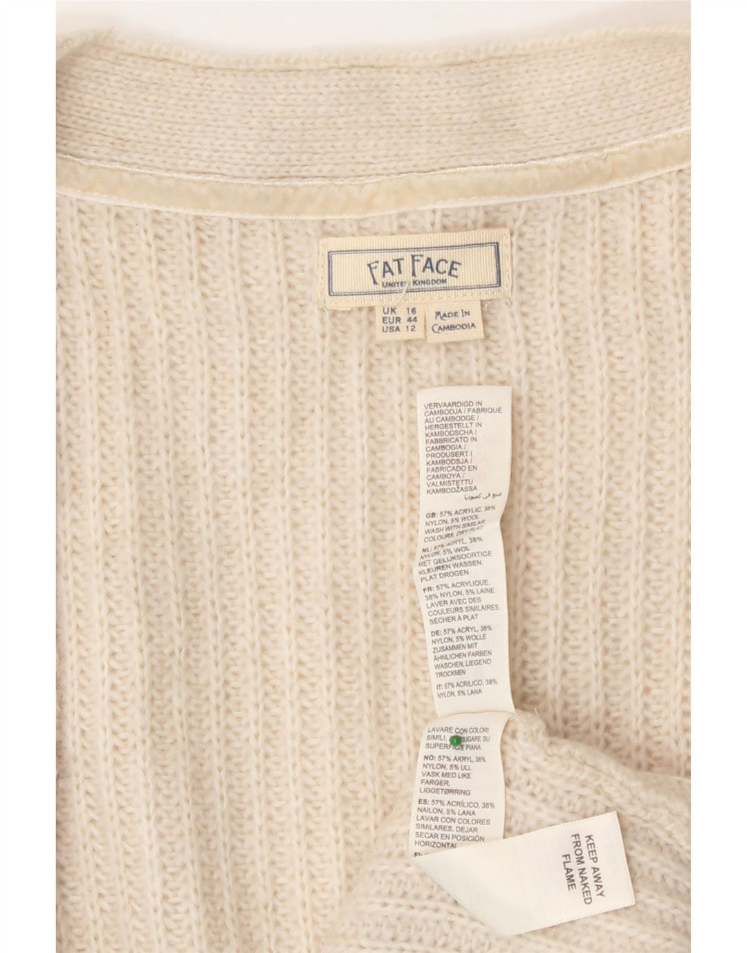 Fat Face Cardigan long surdimensionné pour femme Blanc cassé Taille 46