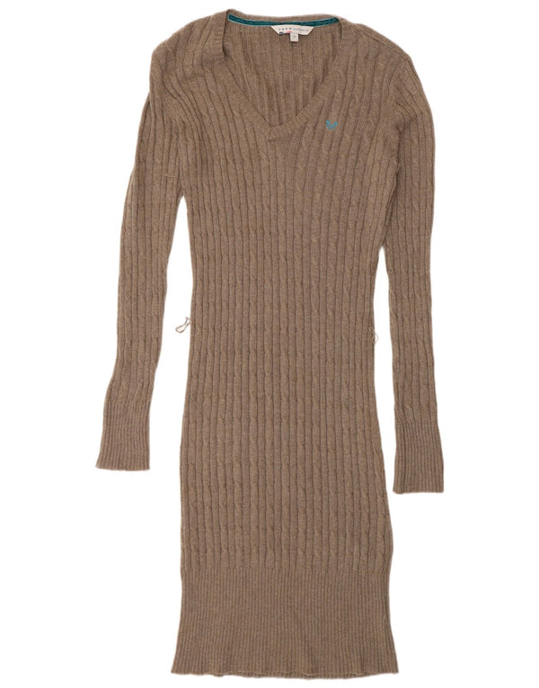 Crew Clothing Robe pull à manches longues pour femme UK 10 Petit coton marron