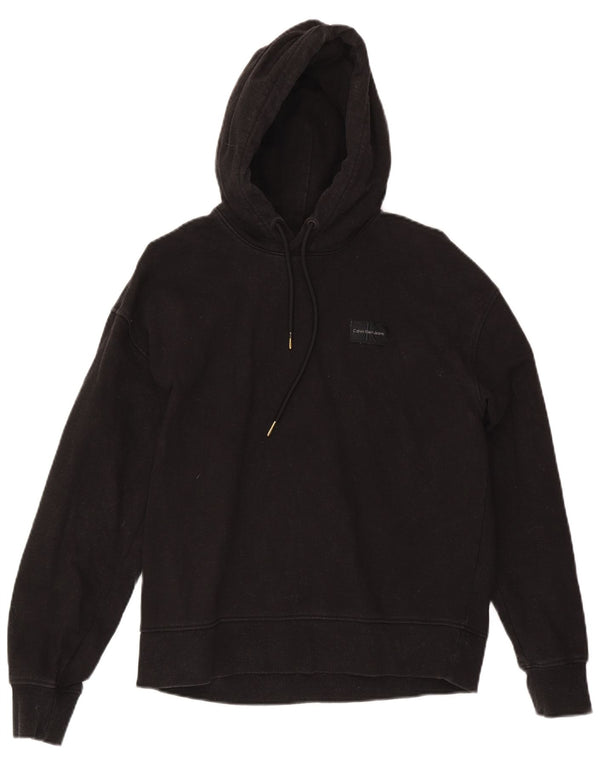 Calvin Klein Jeans Womens Hoodie Jumper UK 16 Large Black Cotton