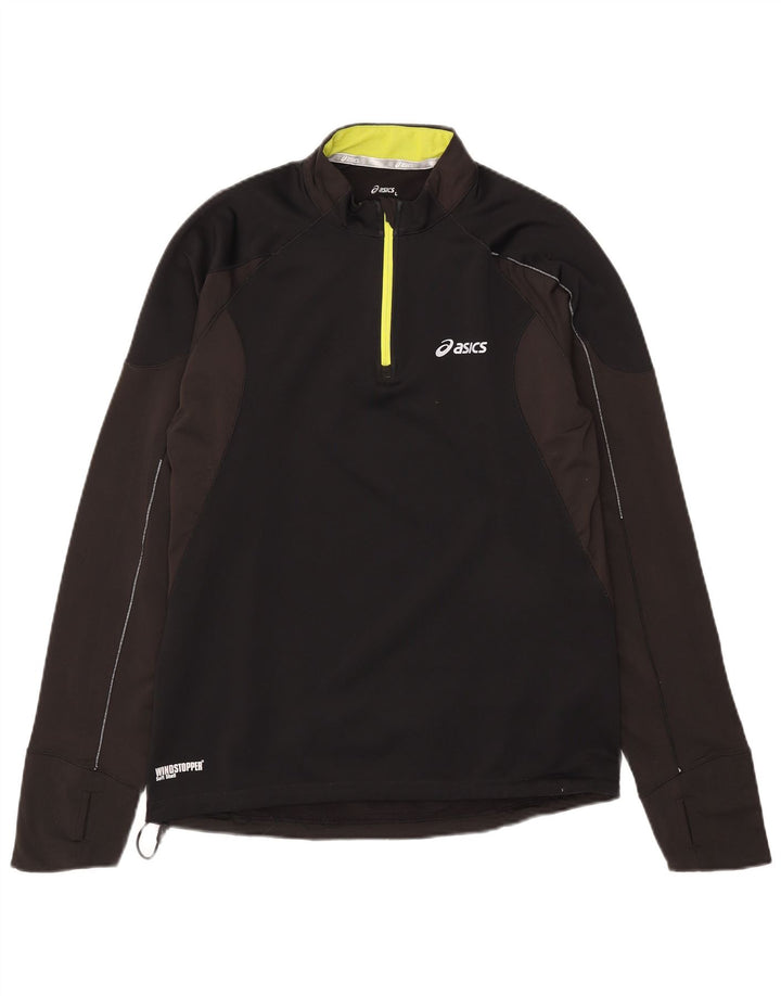 Asics Haut de survêtement à col zippé pour hommes, grand, noir, colour block