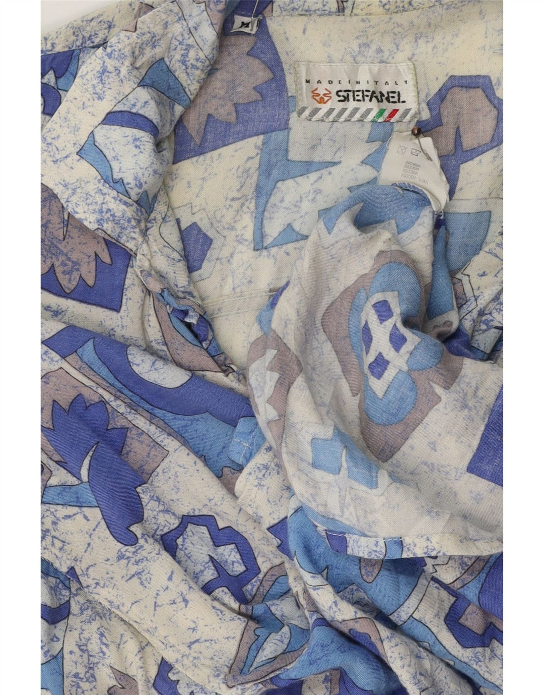 STEFANEL Chemise à Manches Courtes Homme Bleu Moyen Patchwork Viscose