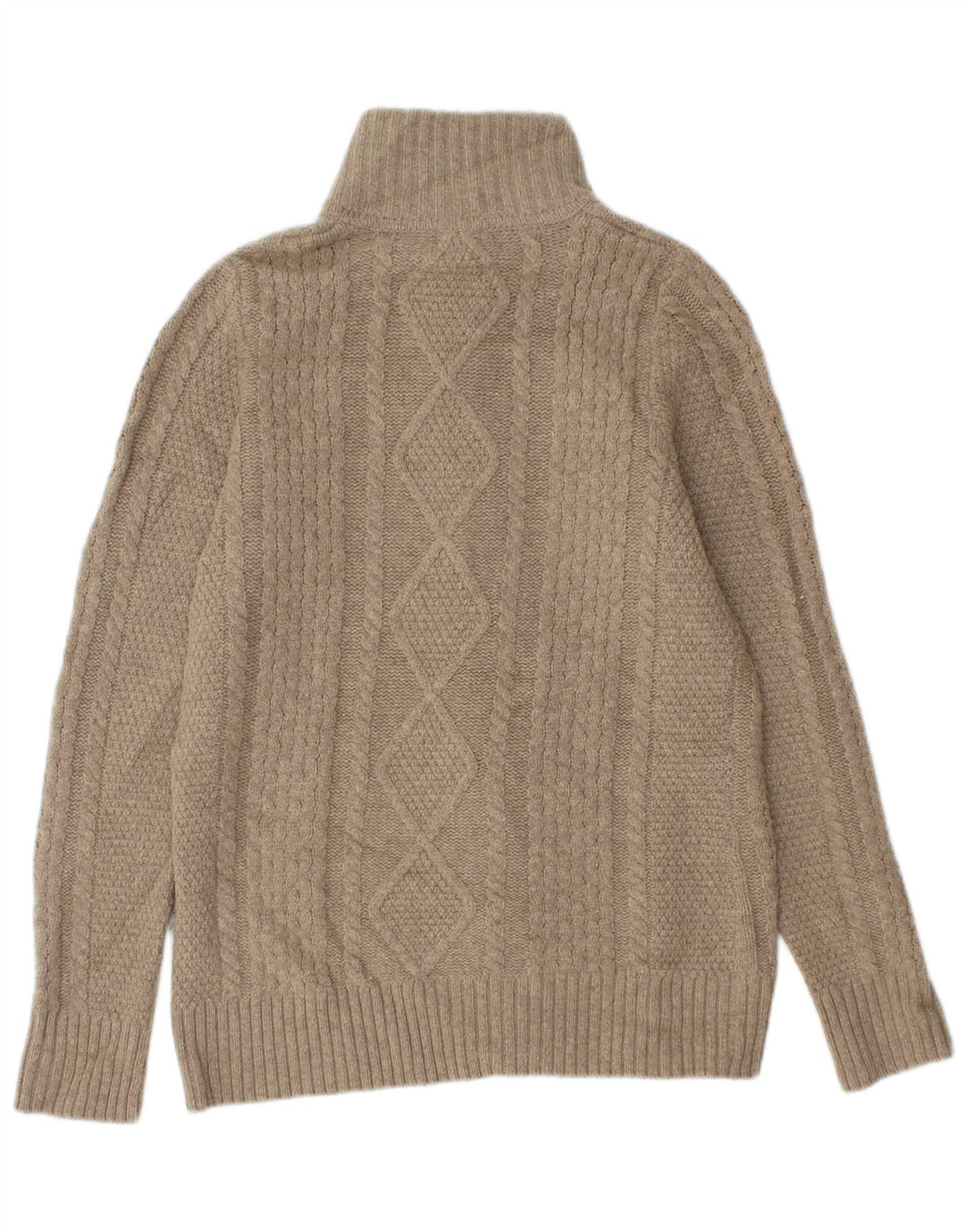 L.L.BEAN Pull Cardigan Femme UK 12 Laine Mérinos Beige Moyen