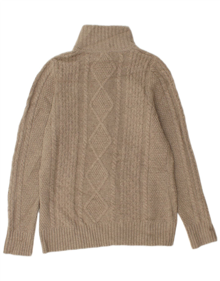 L.L.BEAN Pull Cardigan Femme UK 12 Laine Mérinos Beige Moyen