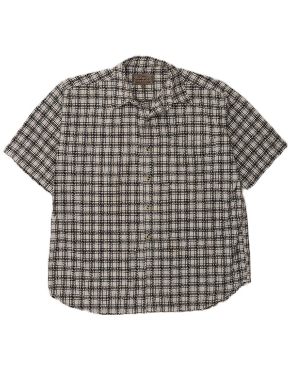 Bogari Mens Short Sleeve Regular Fit Shirt Medium White Plaid Cotton