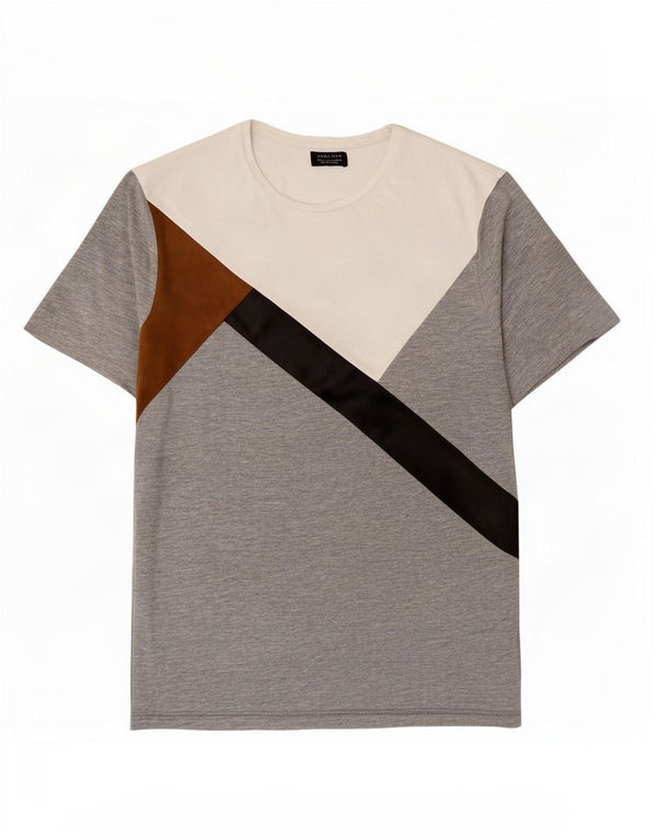 Zara T-Shirt Homme Top XL Gris Colorblock