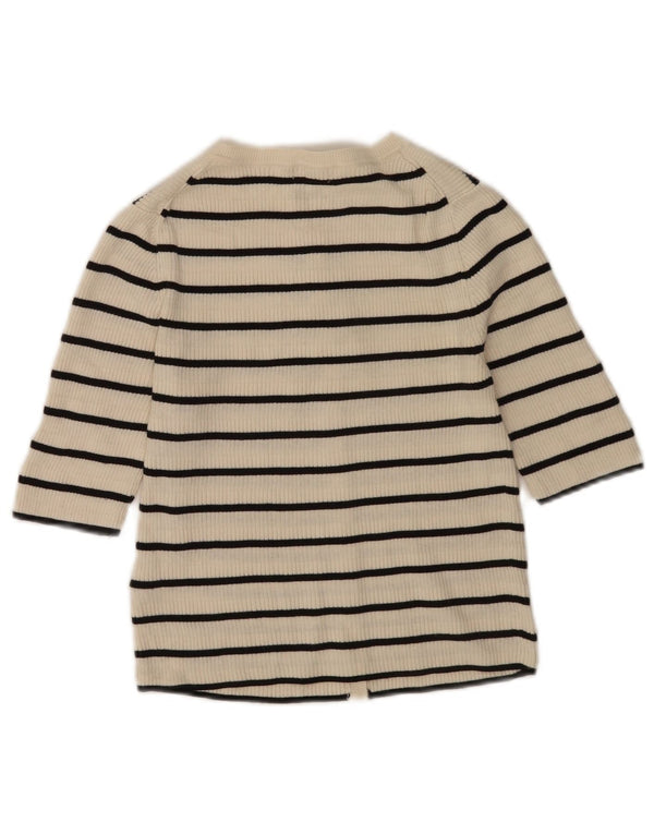 Massimo Dutti Cardigan court pour femme UK 10 Petit blanc cassé rayé
