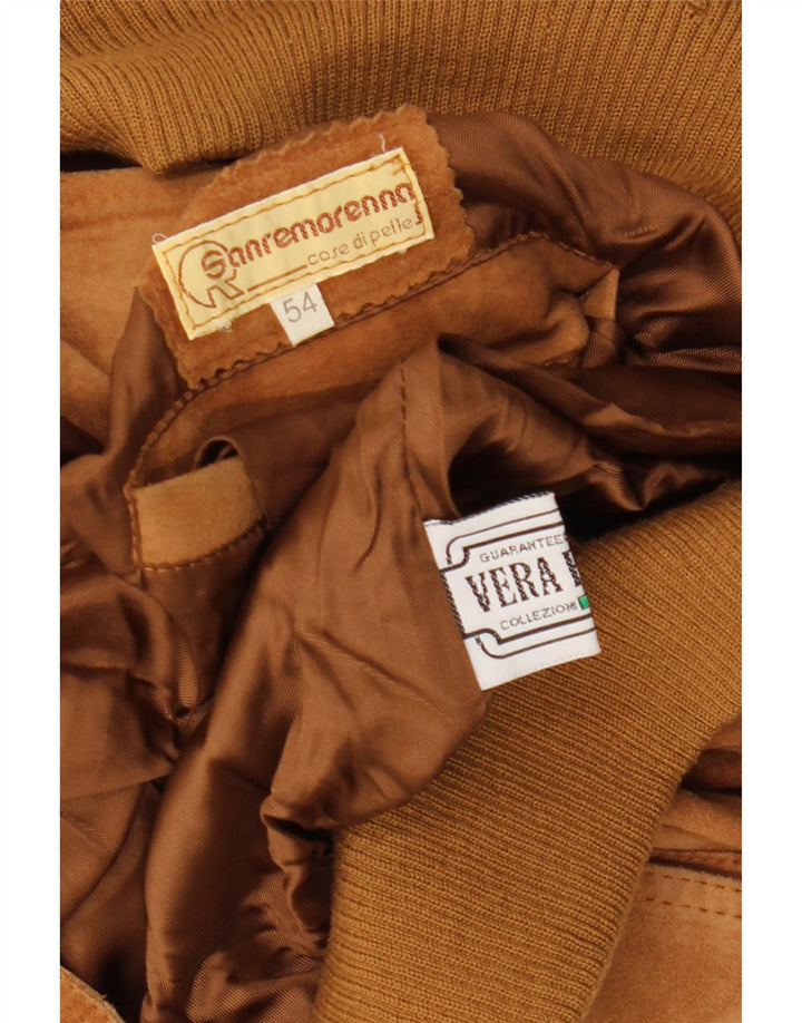 vintage Mens Suede Bomber Jacket IT 54 2XL Cuir Marron