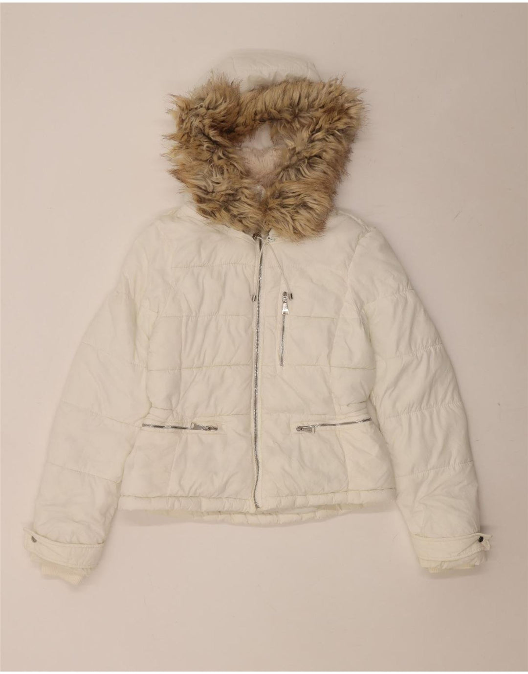 Zara Veste matelassée à capuche pour femme UK 10 Small Blanc Polyamide