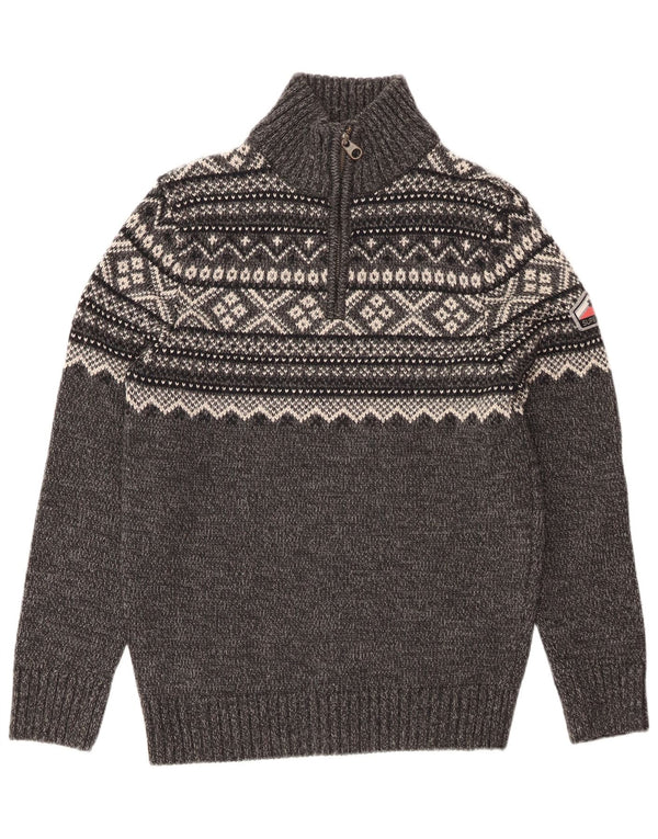 Superdry Pull col zippé XL Gris Fair Isle Acrylique Homme