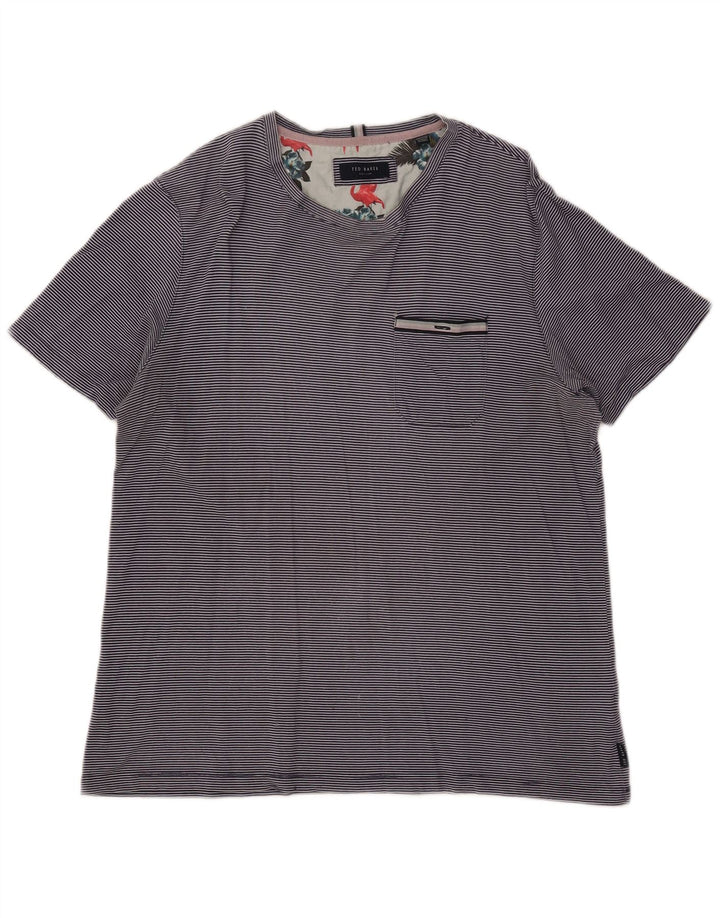 TED BAKER T-Shirt Femme Top Taille 4 Grand Coton Rayé Bleu Marine