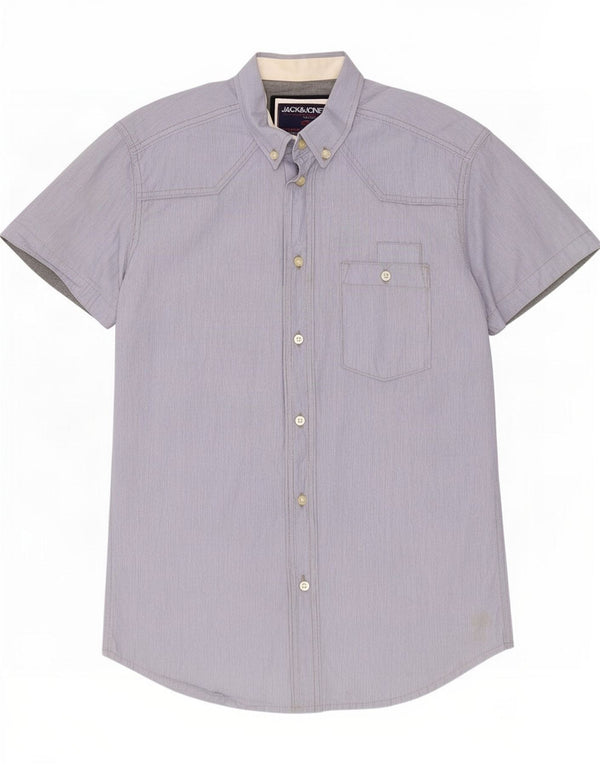 Jack & Jones Chemise Graphique à Manches Courtes Homme Bleu Moyen en Coton à Fines Rayures