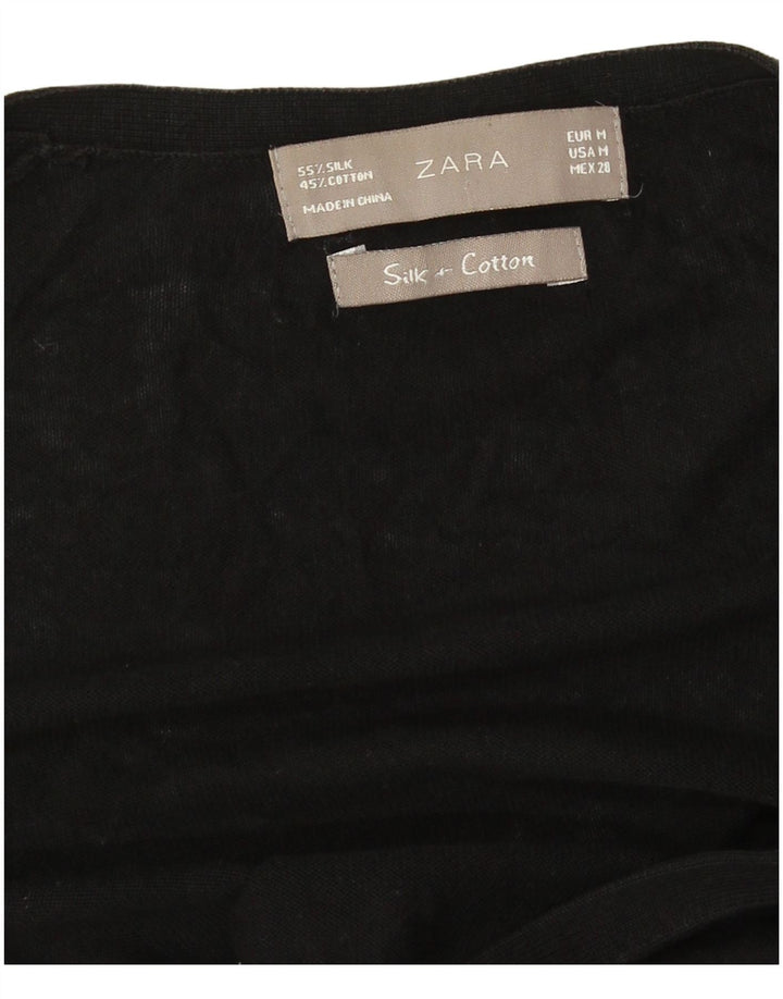 Zara Cardigan long pour femme UK 14 en soie noire moyenne