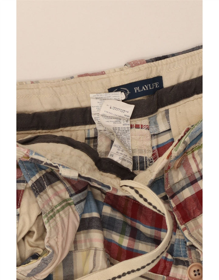 Playlife Short Cargo Homme IT 50 Large W36 Coton à Carreaux Multicolore