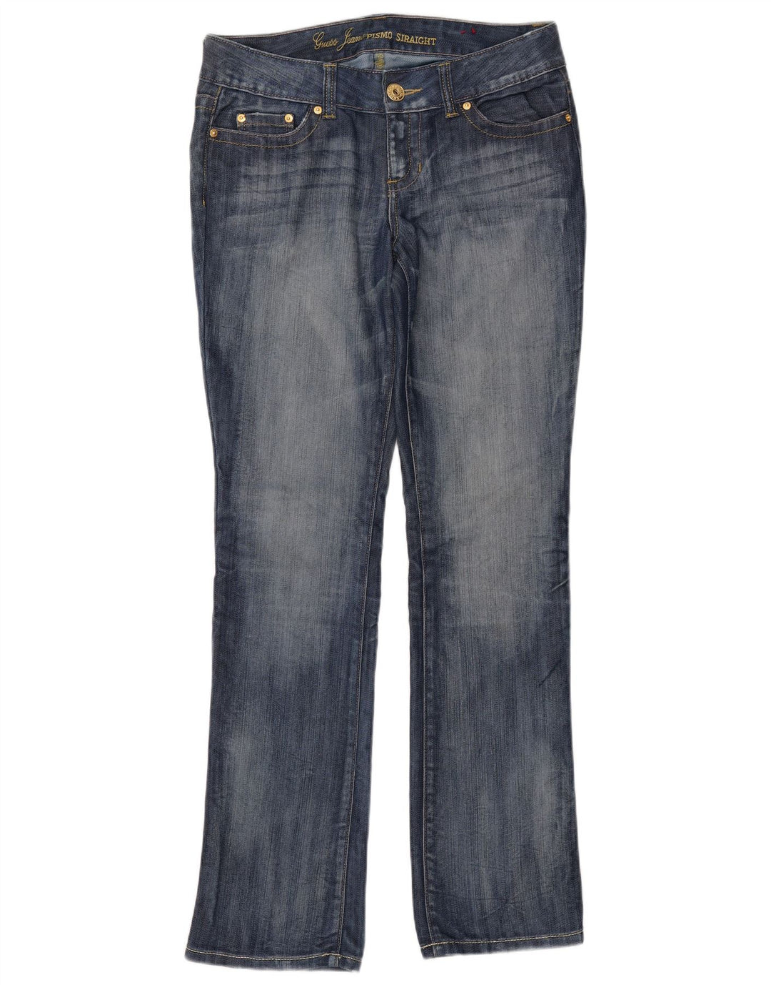 GUESS Femme Pismo Jean Droit W31 L33 Bleu Coton