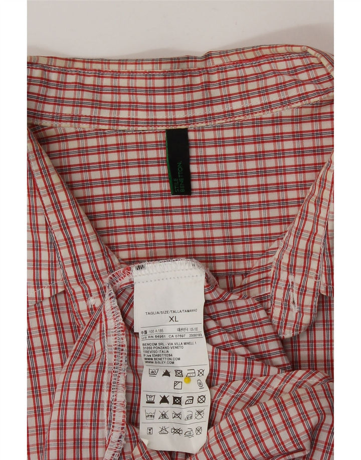 Benetton Chemise à Manches Courtes Homme XL Rouge Carreaux Coton