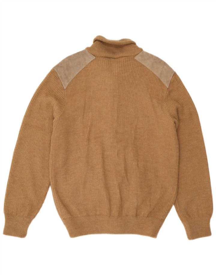 vintage Mens Cardigan Pull Moyen Beige Colorblock Acrylique
