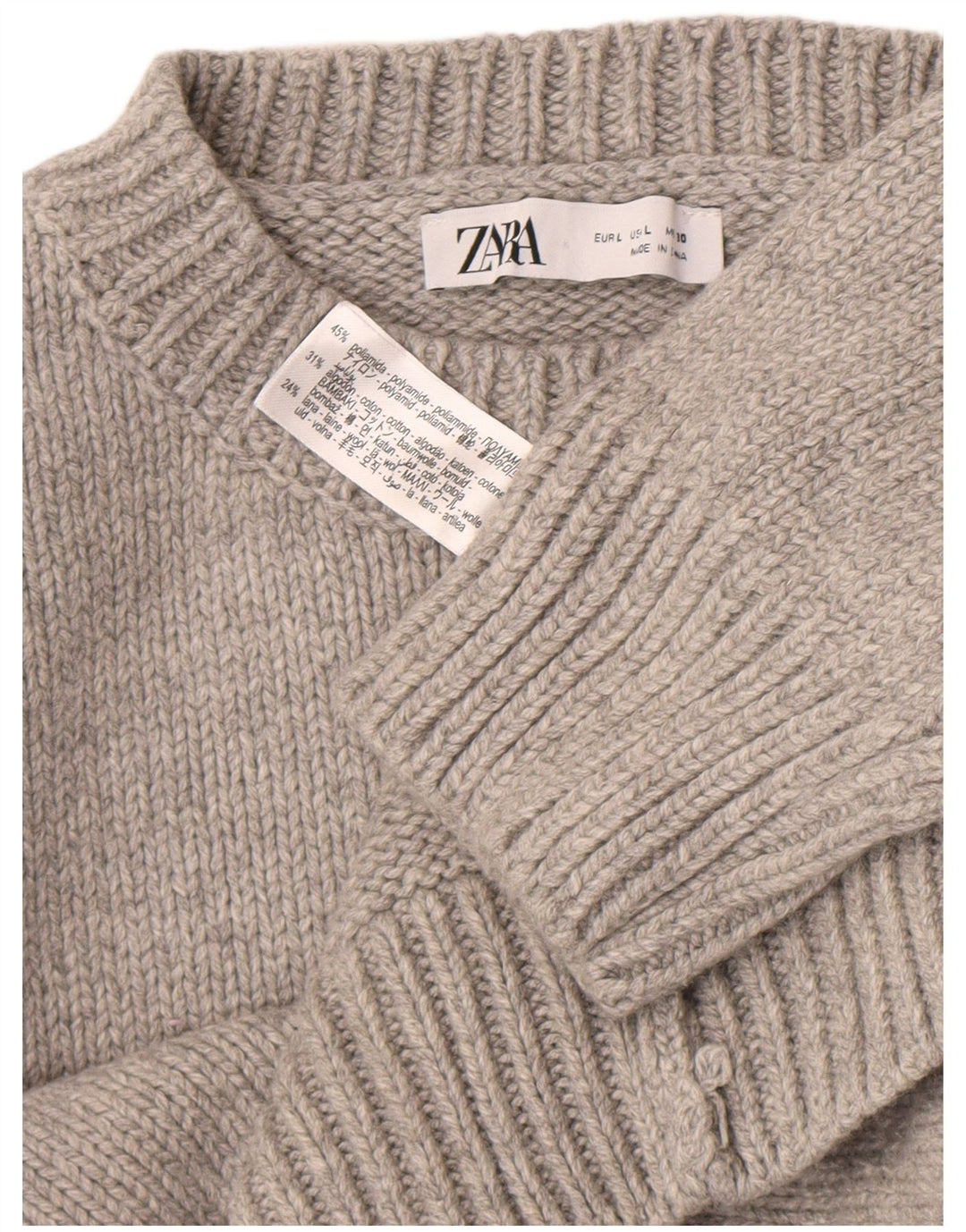 Zara Pull ras du cou pour femme UK 16 Large Gris Polyamide