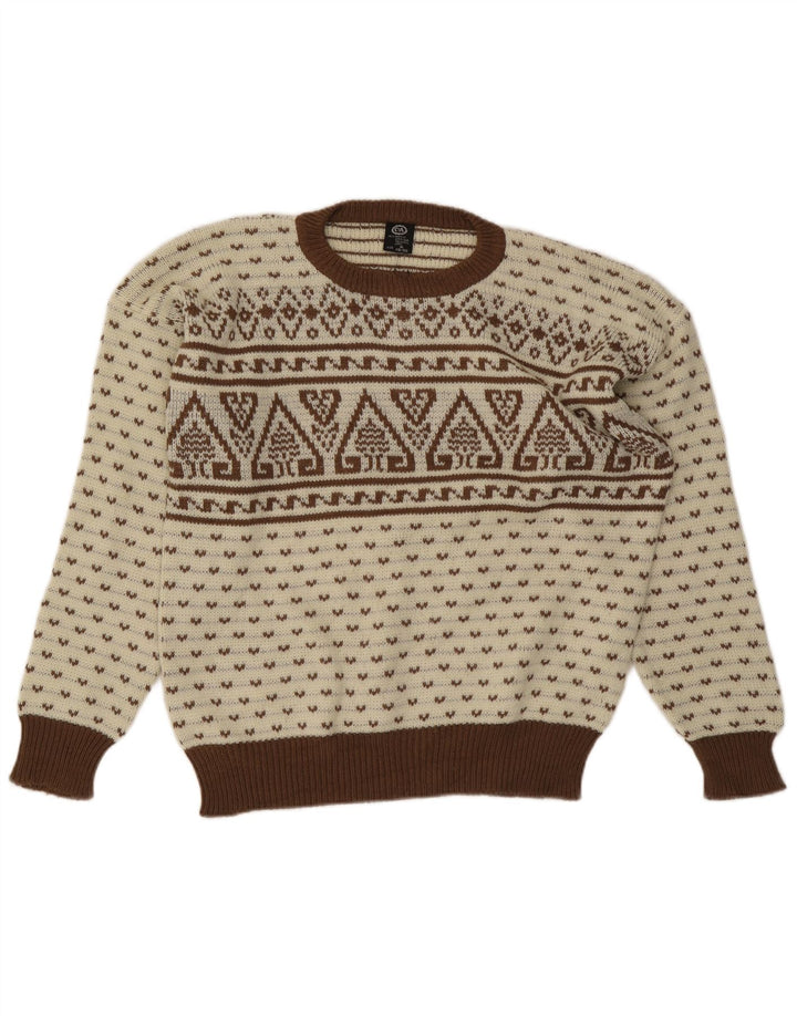 C & A Pull col rond pour homme IT 48/50 Beige moyen Fair Isle