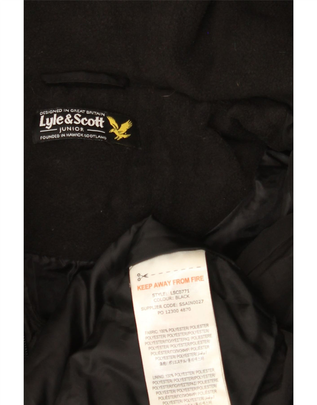 LYLE & SCOTT Manteau matelassé à capuche pour garçon 15-16 ans Noir Polyester