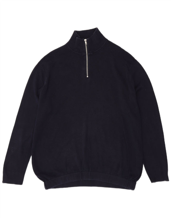 Zara Pull col zippé pour homme en coton bleu marine Large