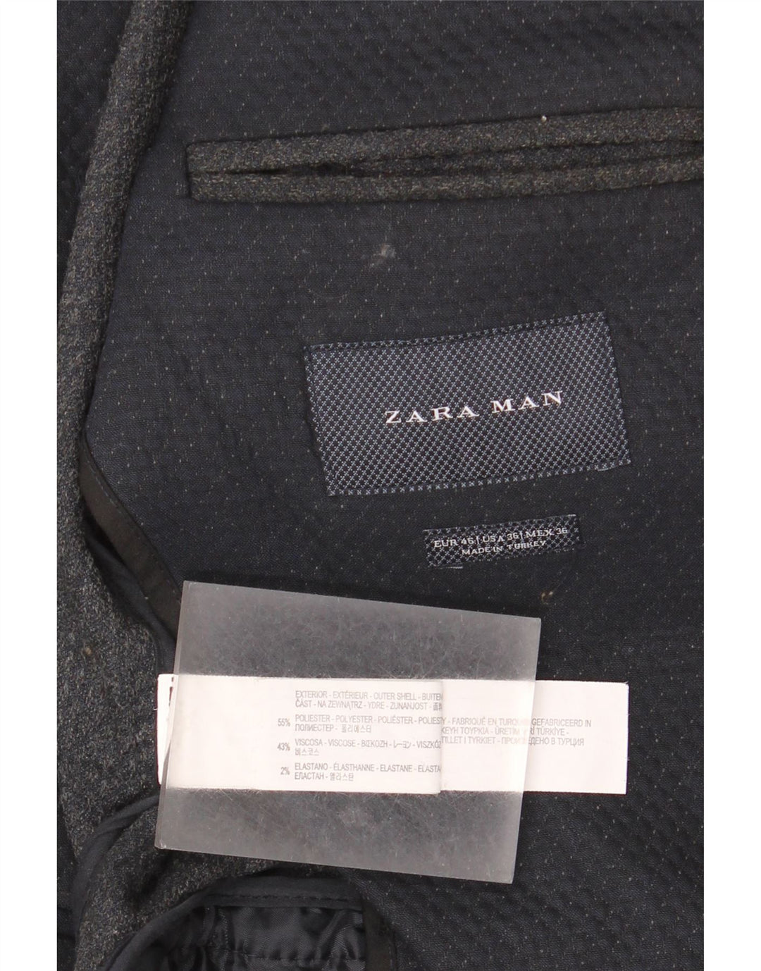 Zara Veste Blazer 2 Boutons Homme EU 46 Petit Polyester Géométrique Bleu Marine